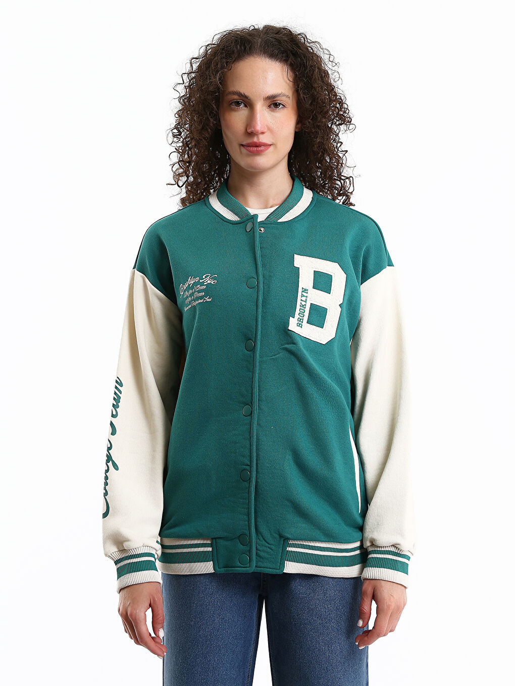 Printed Long Sleeve Women's College Jacket-1