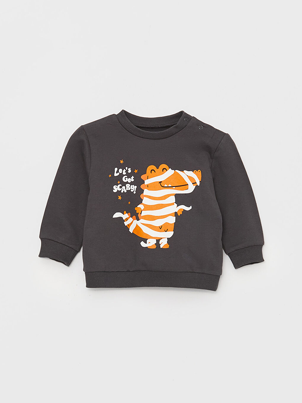 LCW baby Gri Bisiklet Yaka Uzun Kollu Baskılı Erkek Bebek Sweatshirt ve Pantolon 2'li Takım - 1