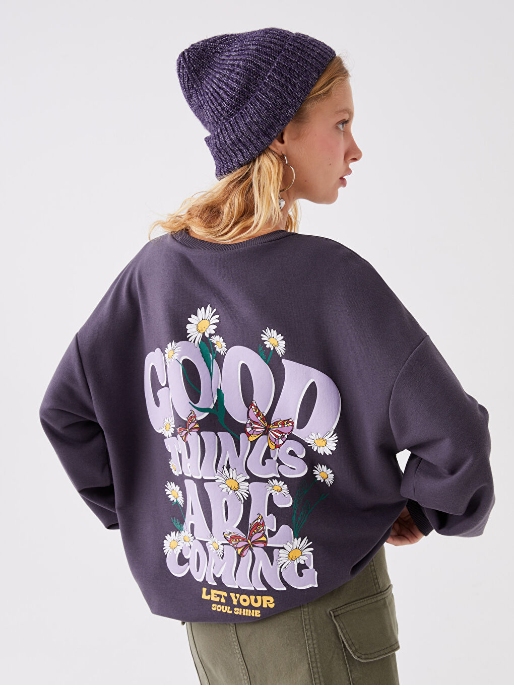 Әйелдерге арналған ұзын жеңді принтті оверсайз свитшот