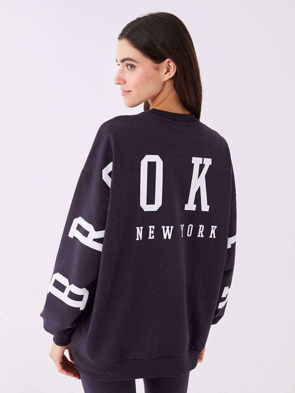 Свитшот с круглым вырезом, с принтом, с длинным рукавом, оверсайз, для женщин