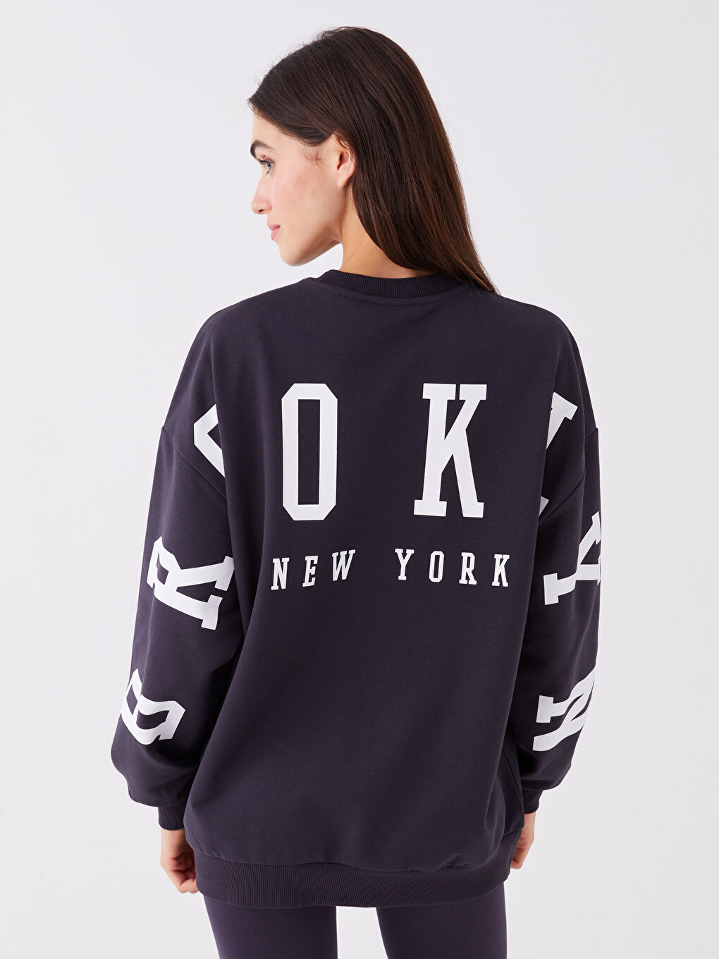 Свитшот с круглым вырезом, с принтом, с длинным рукавом, оверсайз, для женщин-4