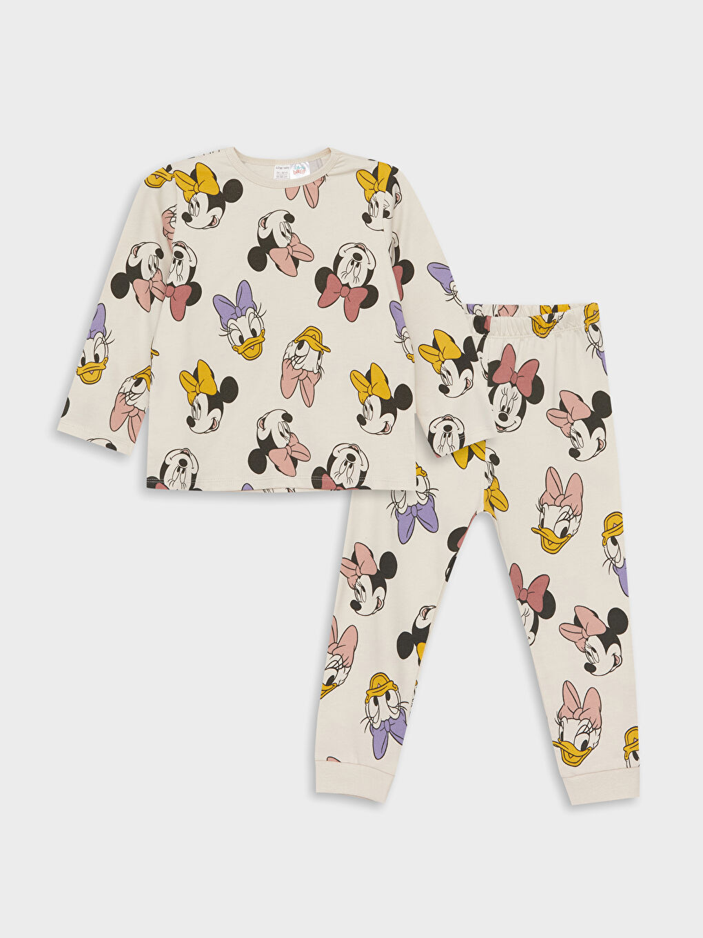 LCW baby Bej Bisiklet Yaka Minnie Mouse Baskılı Kız Bebek Pijama Takımı