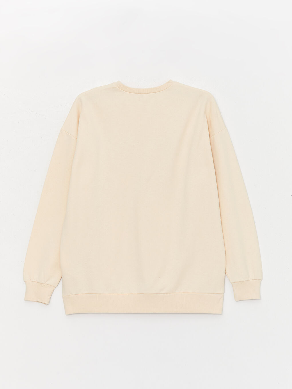 Bej Bisiklet Yaka Baskılı Uzun Kollu Oversize Kadın Sweatshirt-6