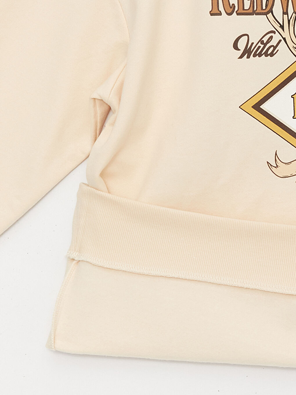 Bej Bisiklet Yaka Baskılı Uzun Kollu Oversize Kadın Sweatshirt-7