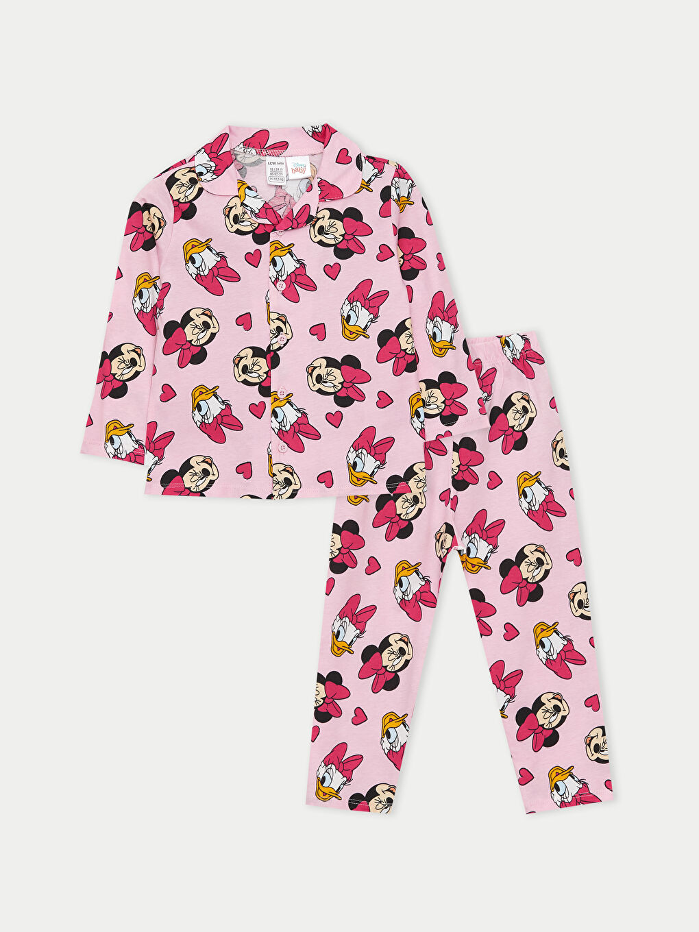 LCW baby Pembe Polo Yaka Uzun Kollu Minnie Mouse Baskılı Kız Bebek Pijama Takımı