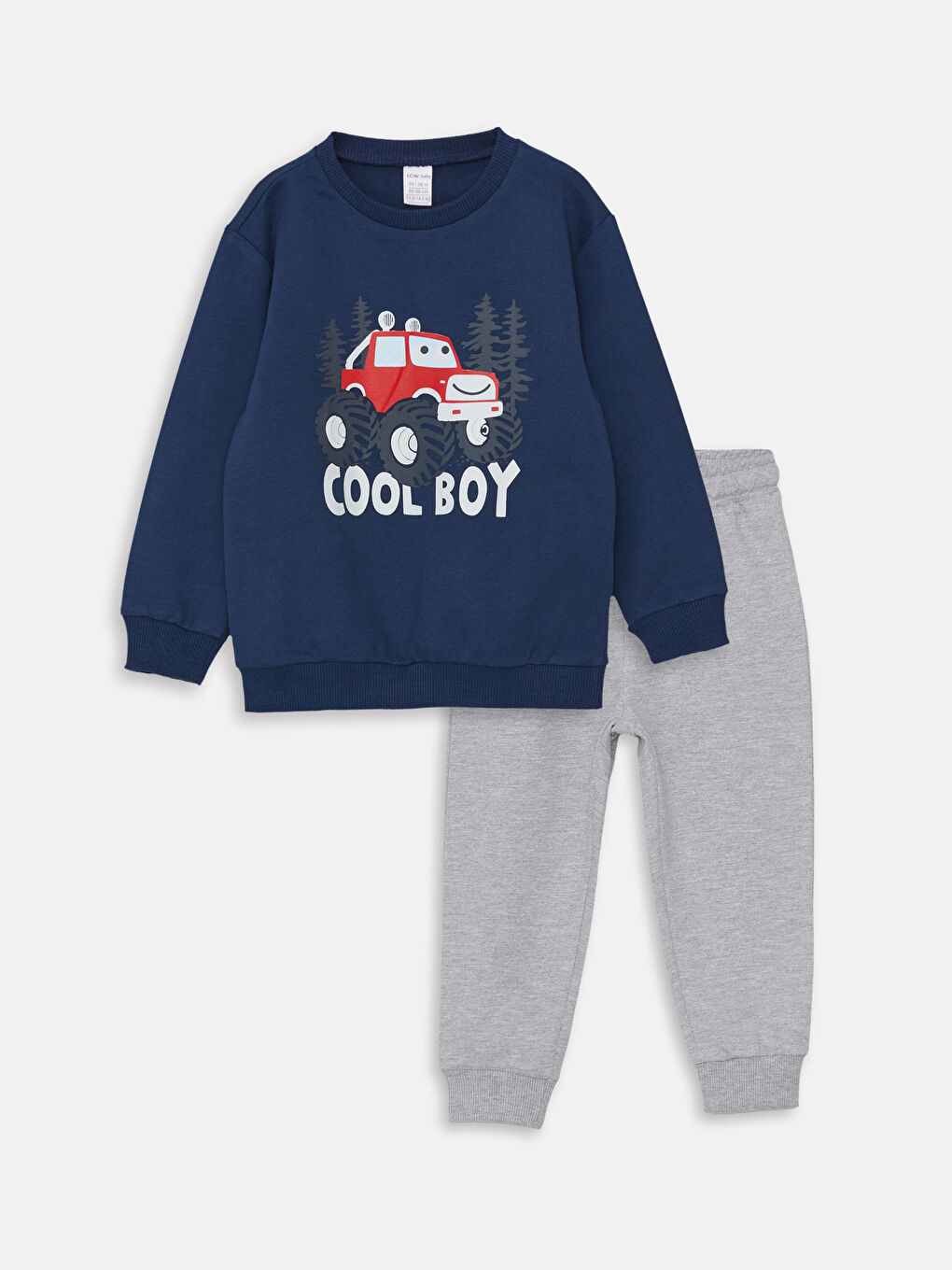 LCW baby İndigo Bisiklet Yaka Uzun Kollu Baskılı Erkek Bebek Sweatshirt ve Eşofman Alt 2'li Takım