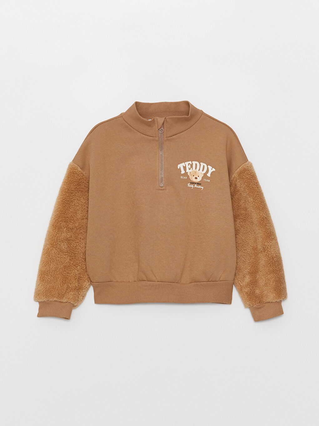 LCW Kids Koyu Bej Dik Yaka Baskılı Uzun Kollu Kız Çocuk Sweatshirt