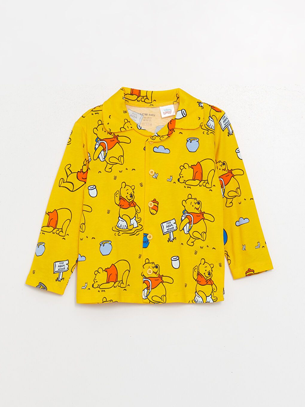 LCW baby Sarı Baskılı Polo Yaka Uzun Kollu Winnie the Pooh Baskılı Erkek Bebek Pijama Takımı - 1