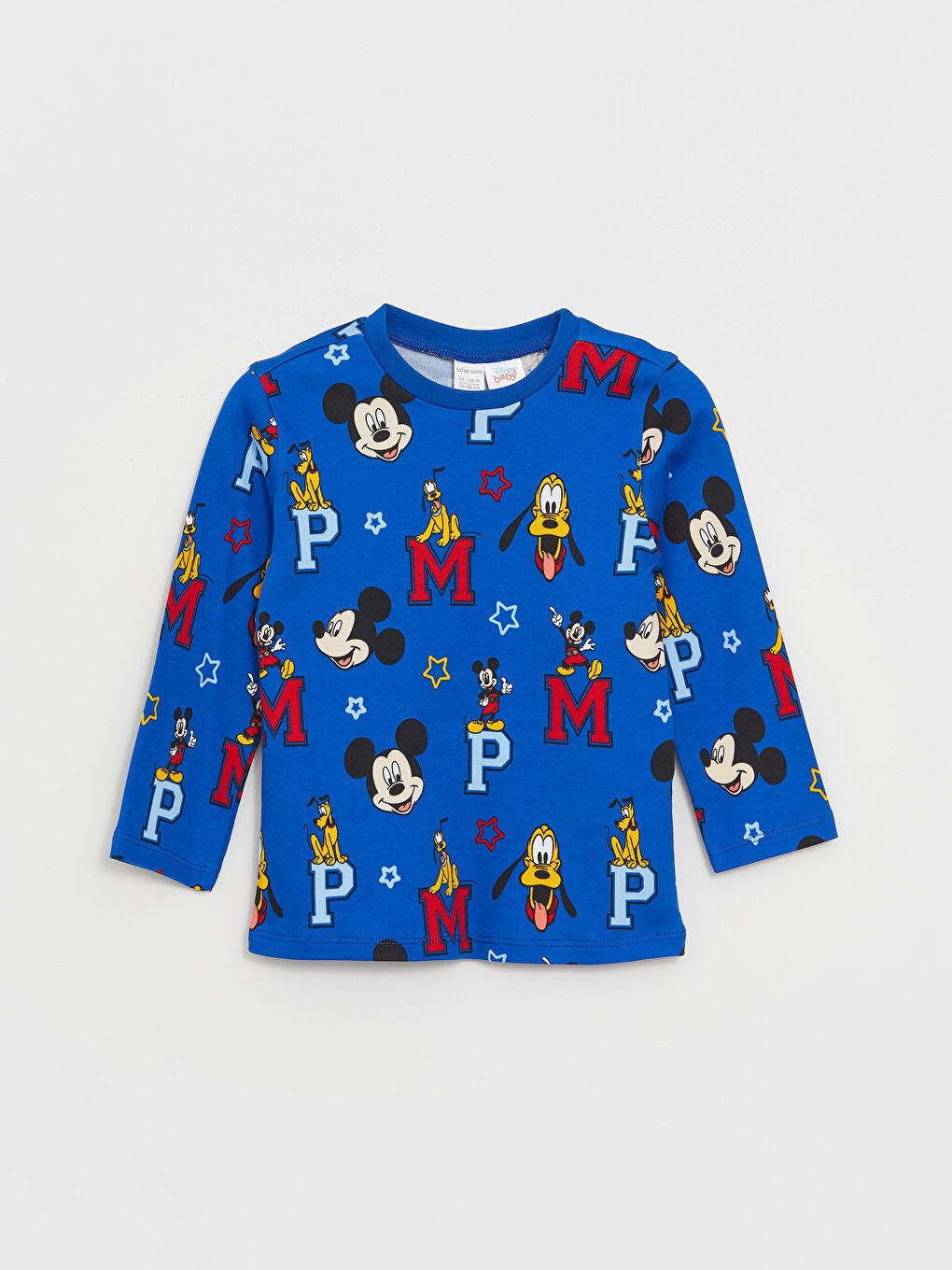 LCW baby Koyu Mavi Baskılı Bisiklet Yaka Uzun Kollu Mickey Mouse Baskılı Erkek Bebek Pijama Takım - 1