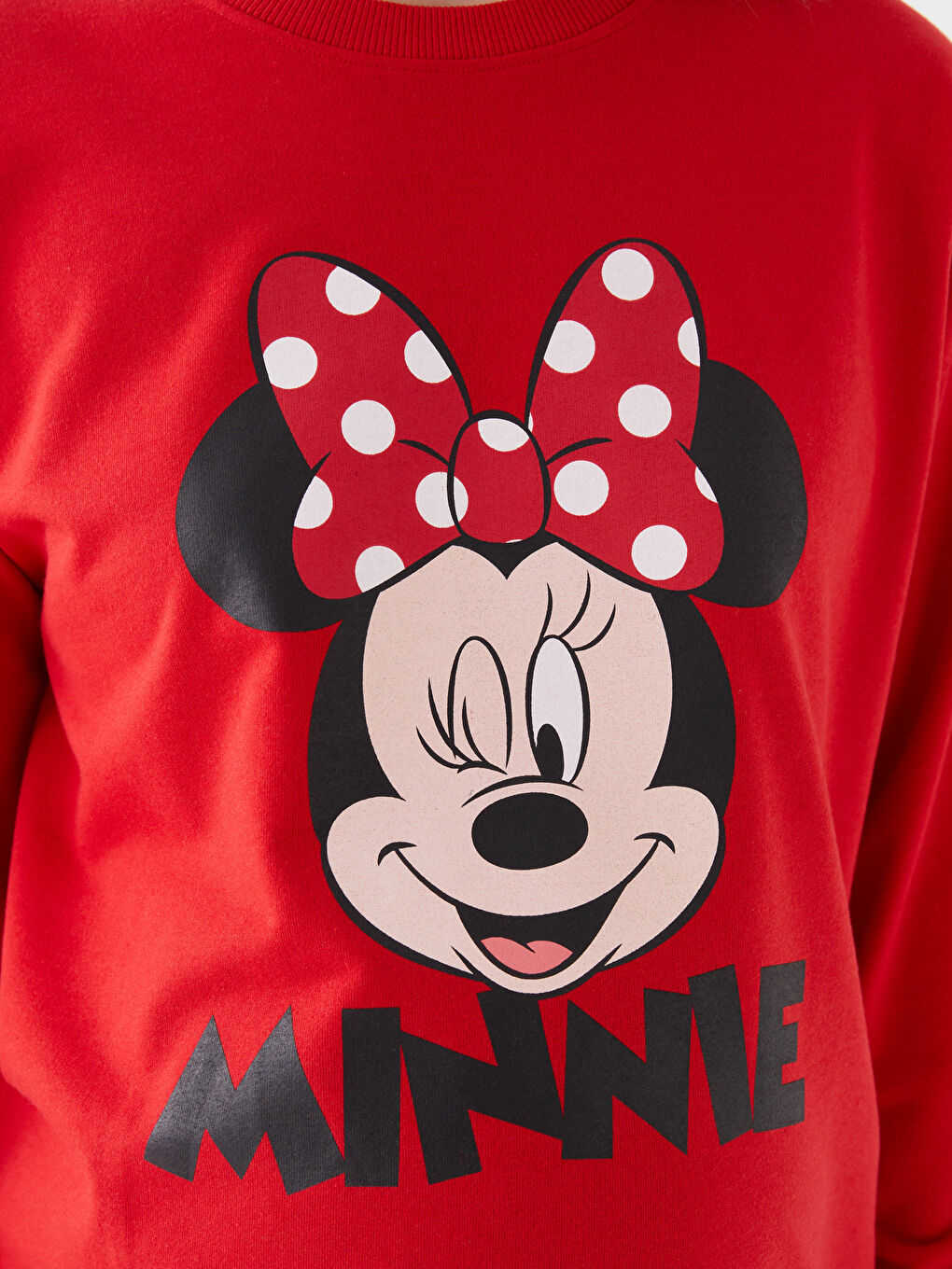 LCWAIKIKI Maternity Canlı Kırmızı Bisiklet Yaka Minnie Mouse Baskılı Uzun Kollu Hamile Sweatshirt - 3