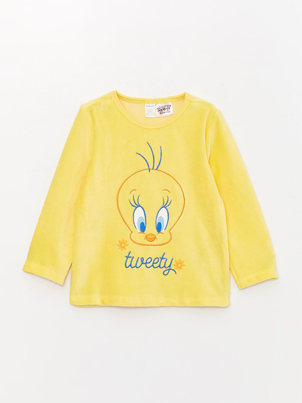 LCW baby Sarı Tweety Baskılı Kadife Kız Bebek Pijama Takımı - 1