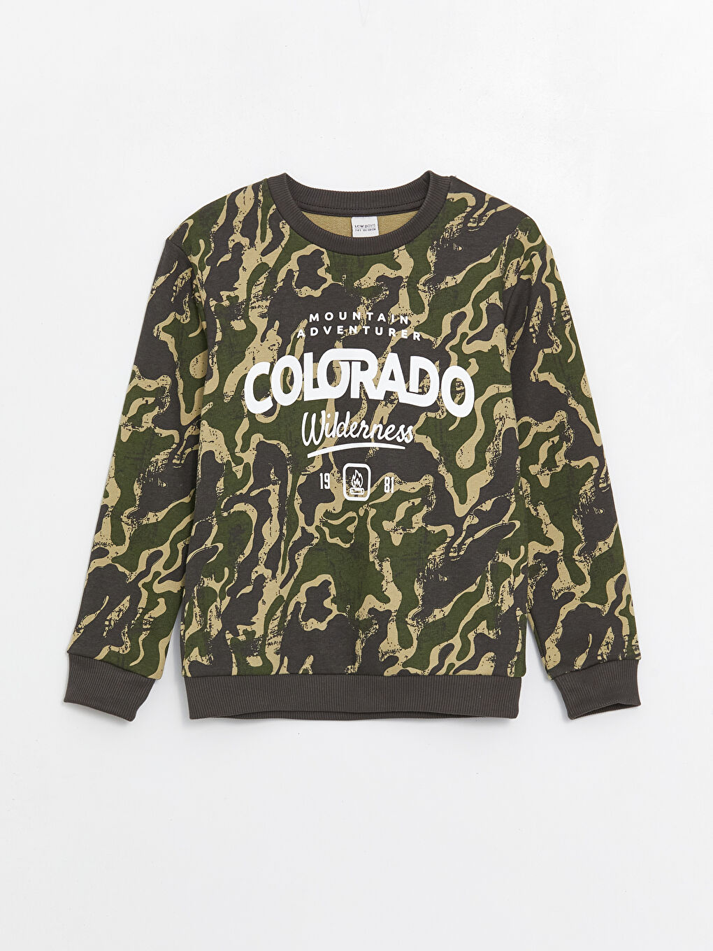 Haki Bisiklet Yaka Baskılı Uzun Kollu Erkek Çocuk Sweatshirt