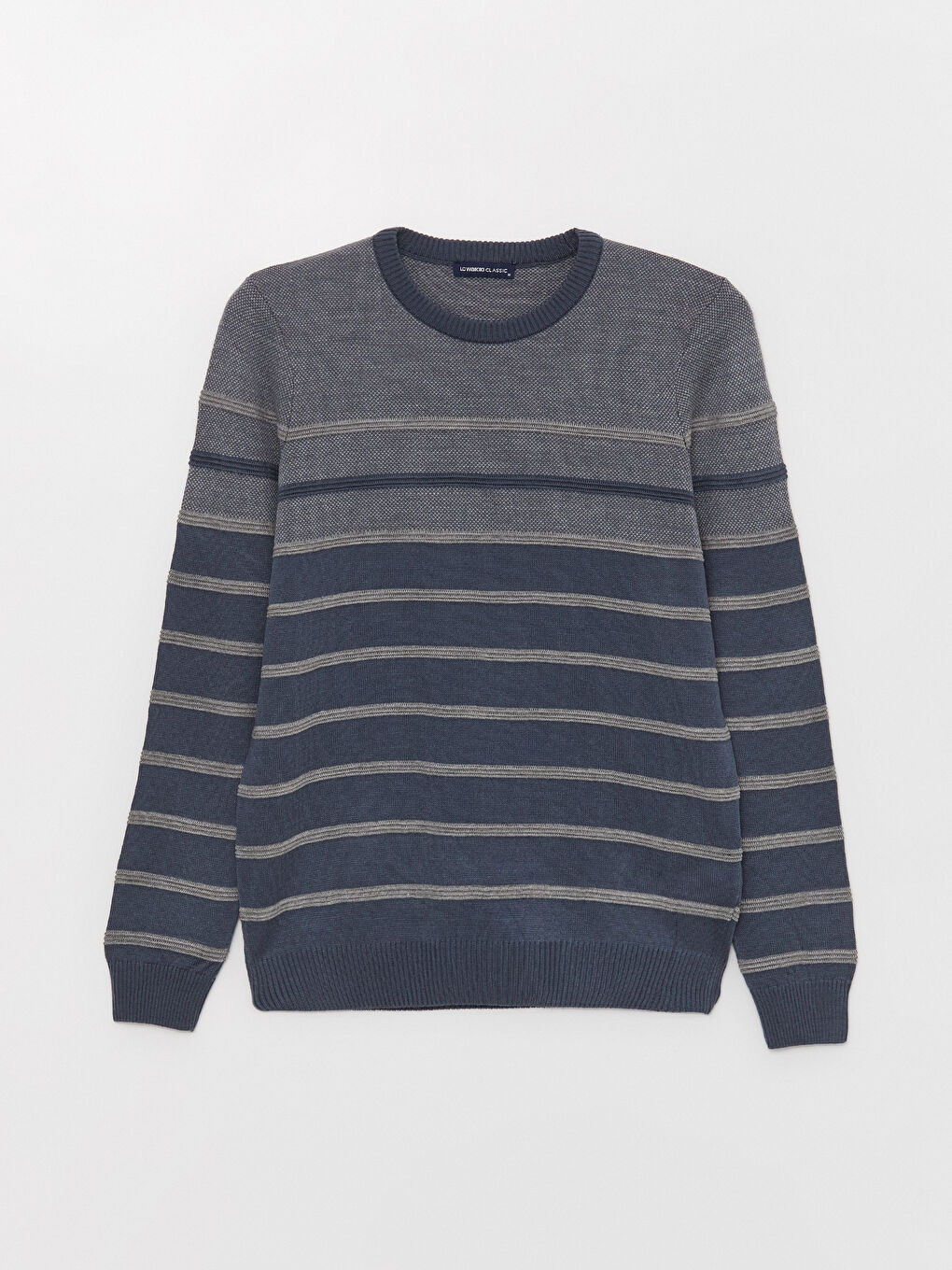 Crew Neck Long Sleeve Striped Men's Knitwear Sweater -W36955Z8-H6Q