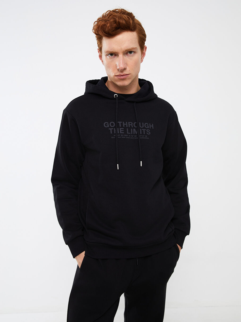 XSIDE Yeni Siyah Uzun Kollu Baskılı Erkek Hoodie