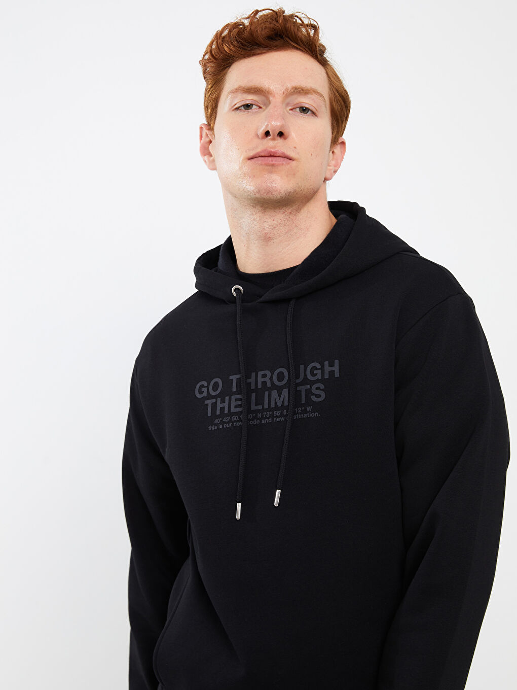 XSIDE Yeni Siyah Uzun Kollu Baskılı Erkek Hoodie - 1