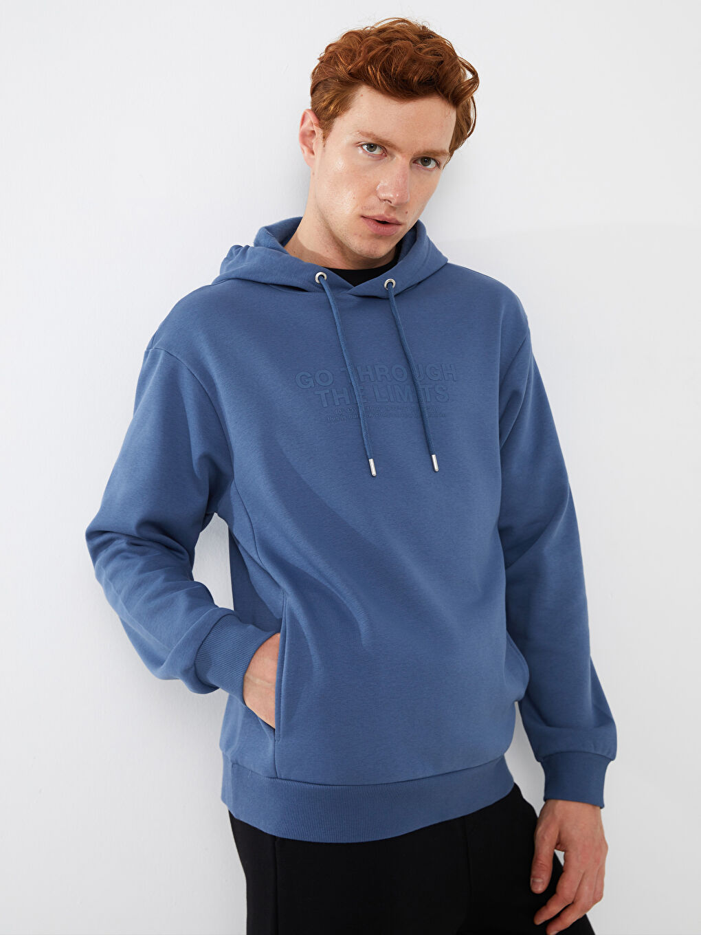 XSIDE İndigo Uzun Kollu Baskılı Erkek Hoodie - 1