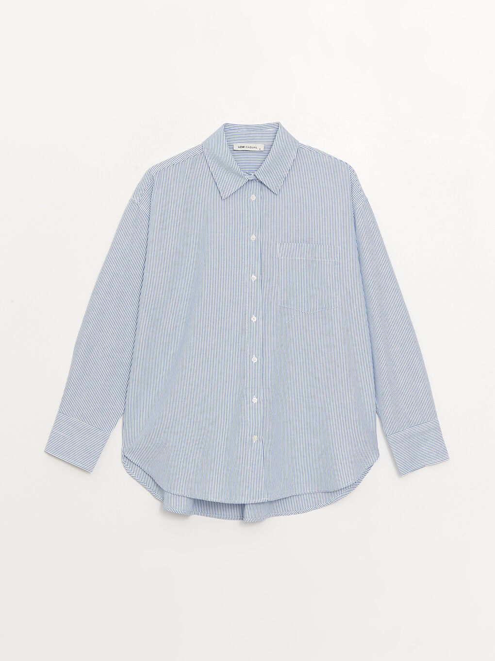 Mavi Çizgili Uzun Kollu Oversize Kadın Gömlek-5