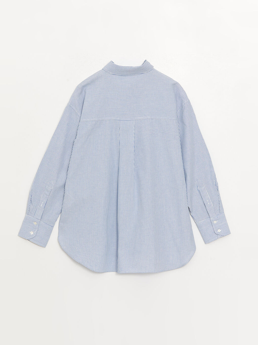 Mavi Çizgili Uzun Kollu Oversize Kadın Gömlek-6