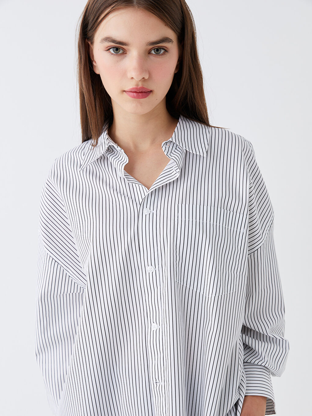Striped Oversize Poplin Women's Shirt-1