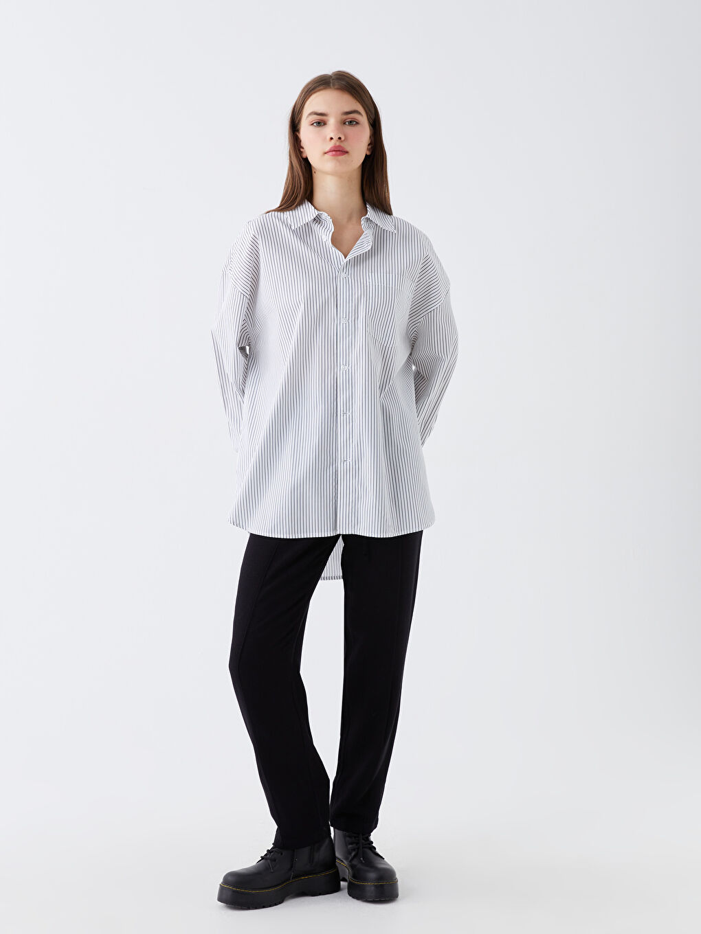 Striped Oversize Poplin Women's Shirt-2