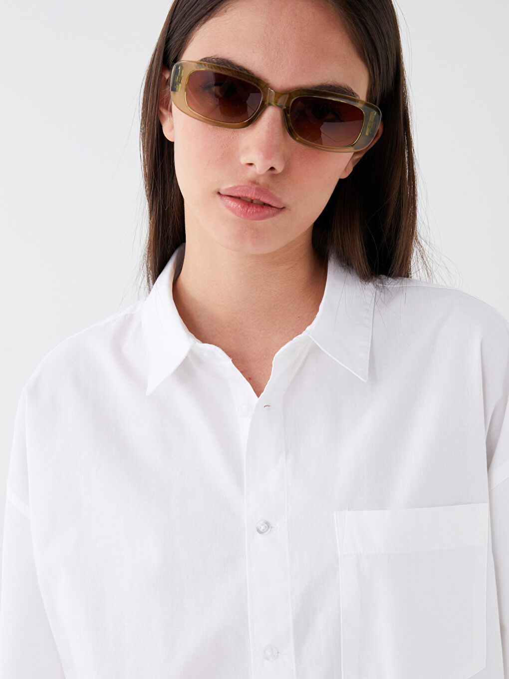 Beyaz Oversize Poplin Kadın Gömlek-1