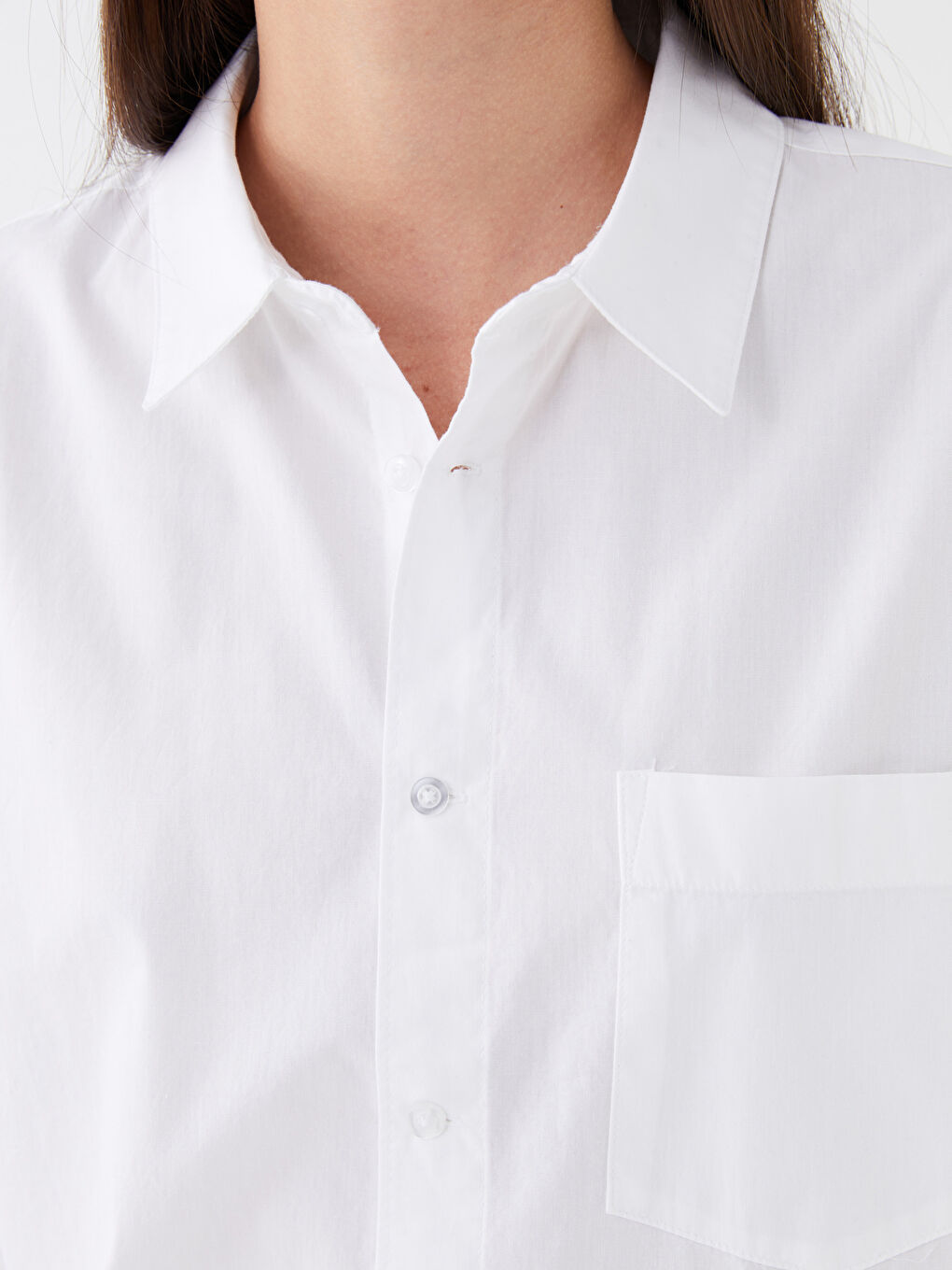 Beyaz Oversize Poplin Kadın Gömlek-3