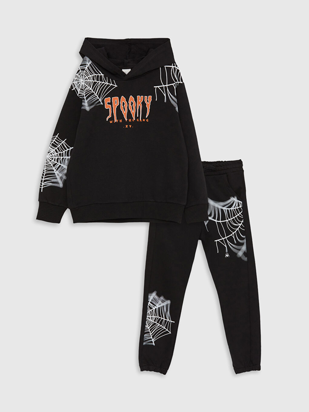 Siyah Baskılı Uzun Kollu Erkek Çocuk Hoodie ve Eşofman Altı