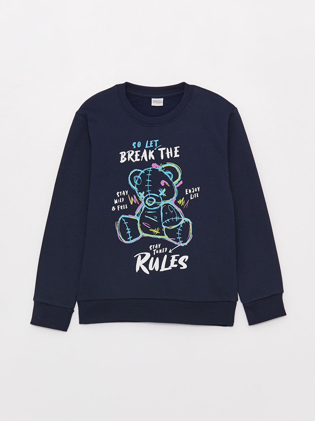 LCW Kids K.Lacivert Bisiklet Yaka Baskılı Uzun Kollu Erkek Çocuk Sweatshirt