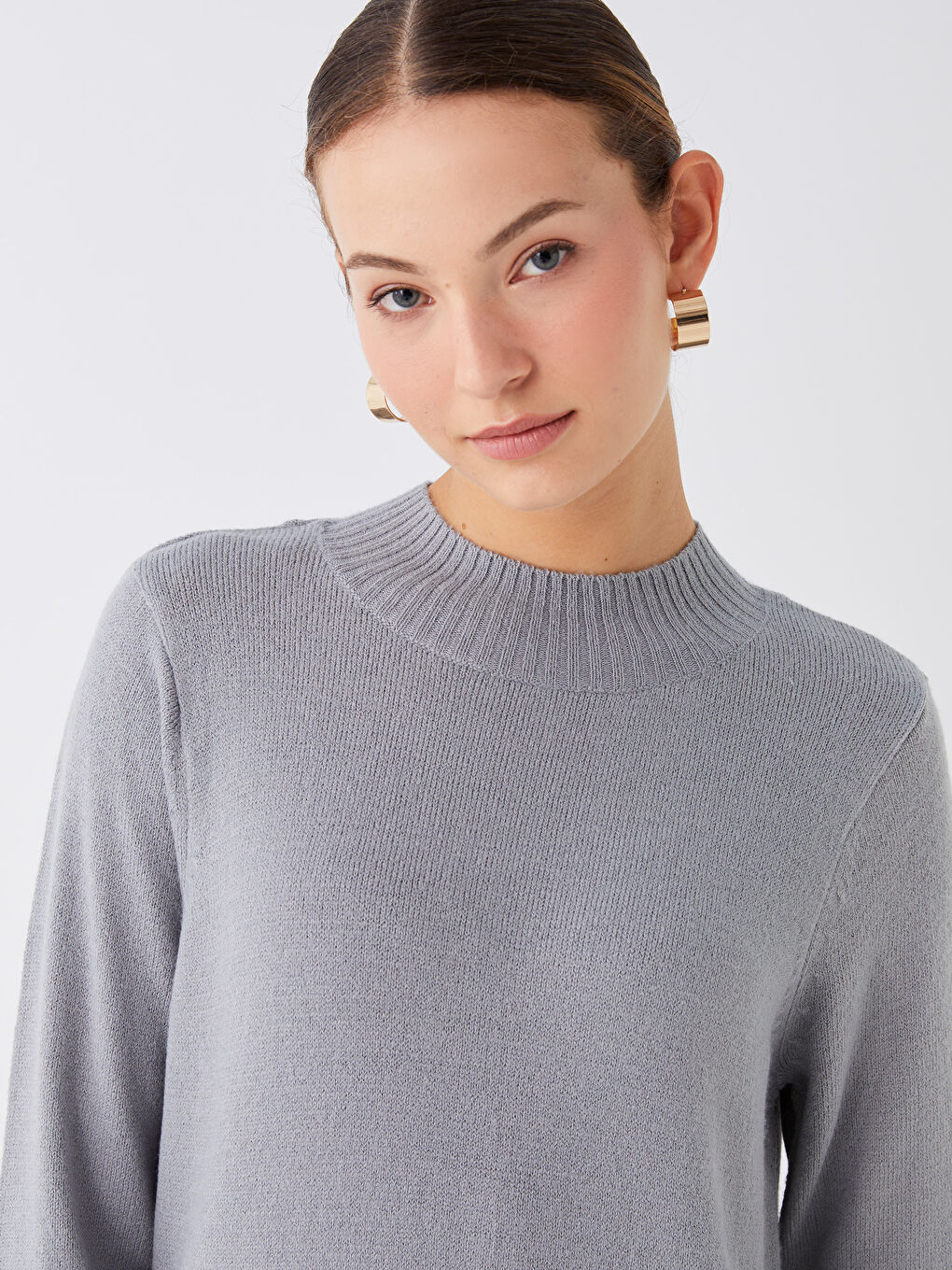 LCWAIKIKI Classic Crew Neck Plain Long Sleeve Women's Knitwear Dress -W37013Z8-DD0
