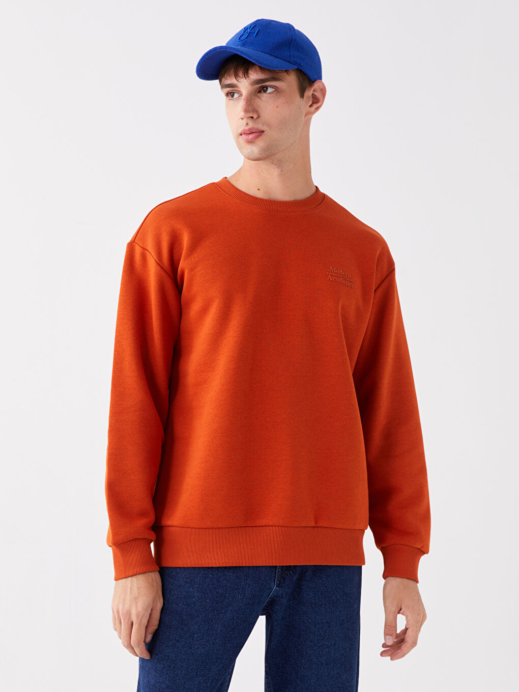 LCW Casual Yanık Turuncu Bisiklet Yaka Uzun Kollu Baskılı Erkek Sweatshirt - 1