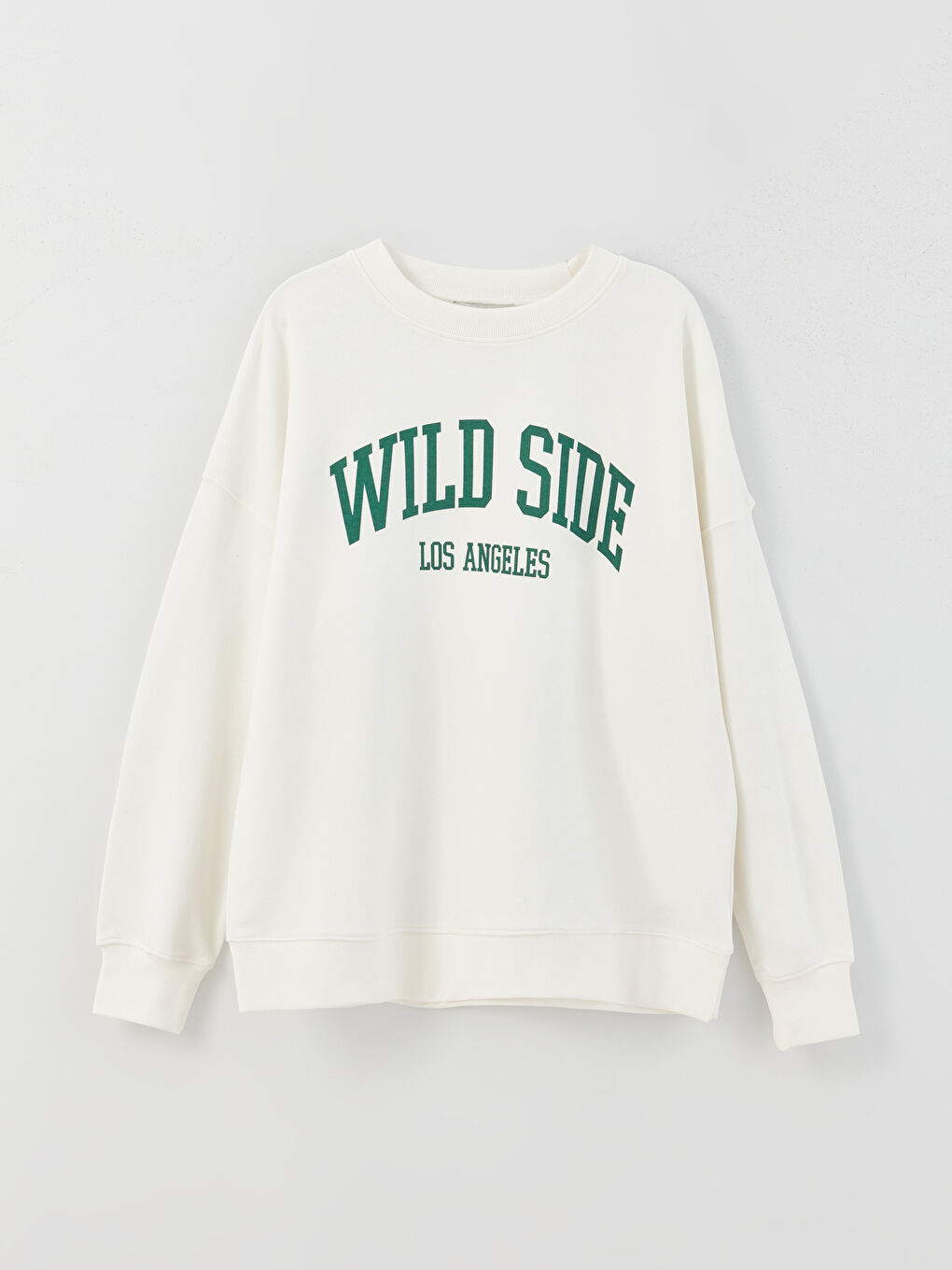 Ekru Bisiklet Yaka Baskılı Uzun Kollu Oversize Kadın Sweatshirt-5