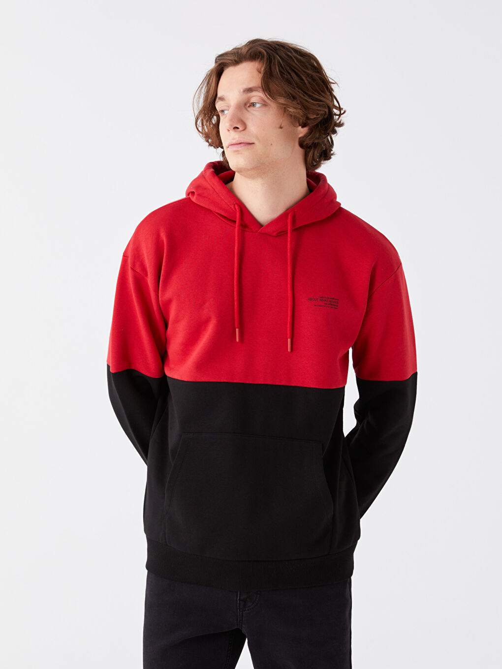 LCW Casual Kırmızı Uzun Kollu Renk Bloklu Erkek Hoodie - 1