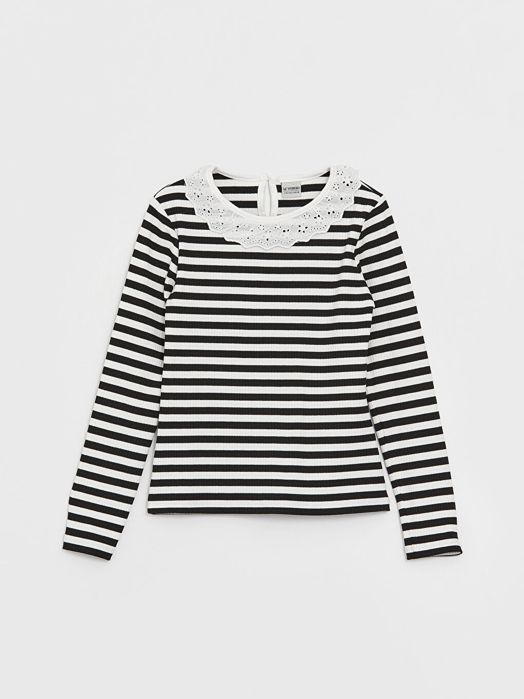 Tricou cu Guler Rotund Vărgat cu Mânecă Lungă pentru Fete
