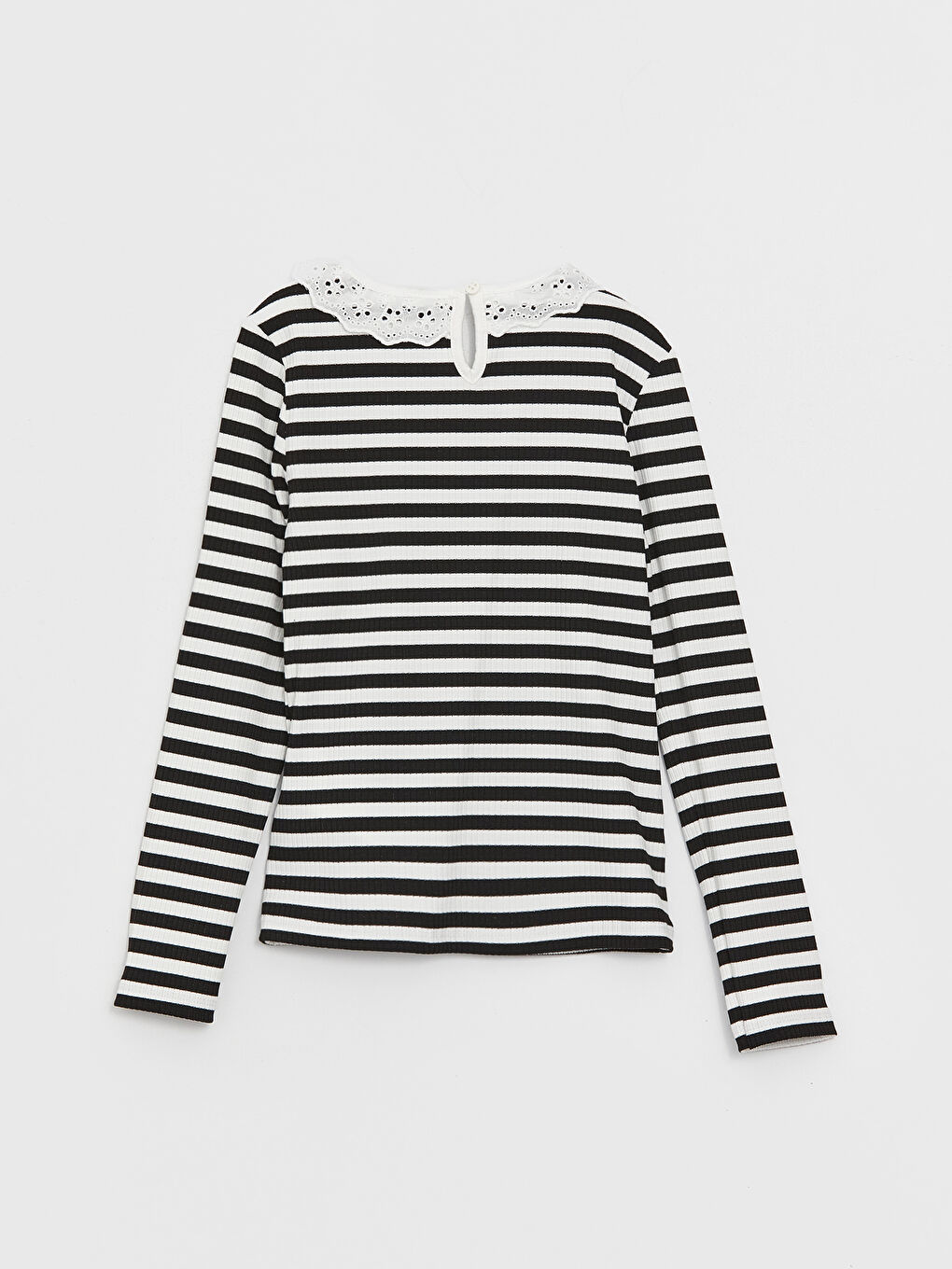 Tricou cu Guler Rotund Vărgat cu Mânecă Lungă pentru Fete-1