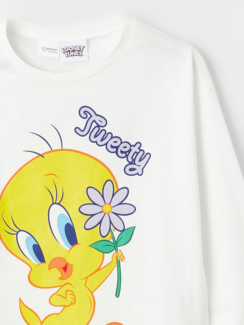 LCW Kids Ekru Bisiklet Yaka Tweety Baskılı Uzun Kollu Kız Çocuk Pijama Takımı - 2