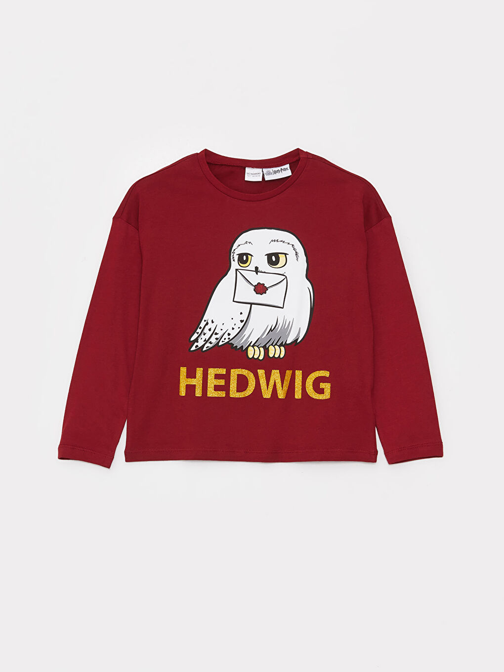 Bordo Bisiklet Yaka Harry Potter Baskılı Uzun Kollu Kız Çocuk Pijama Takımı-1