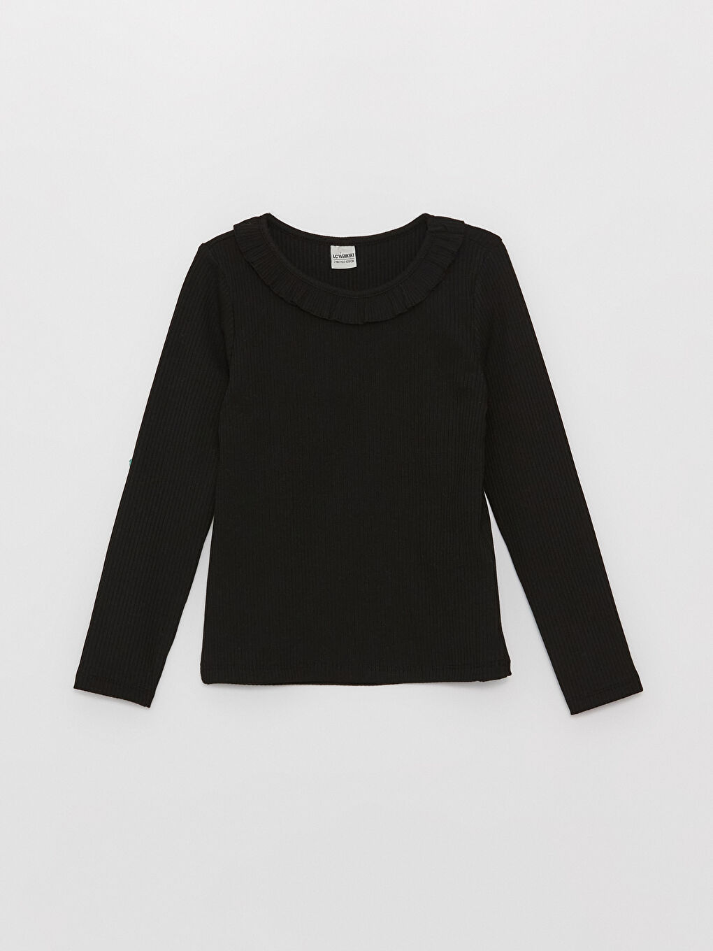 Siyah Bisiklet Yaka Uzun Kollu Kız Çocuk Tişört