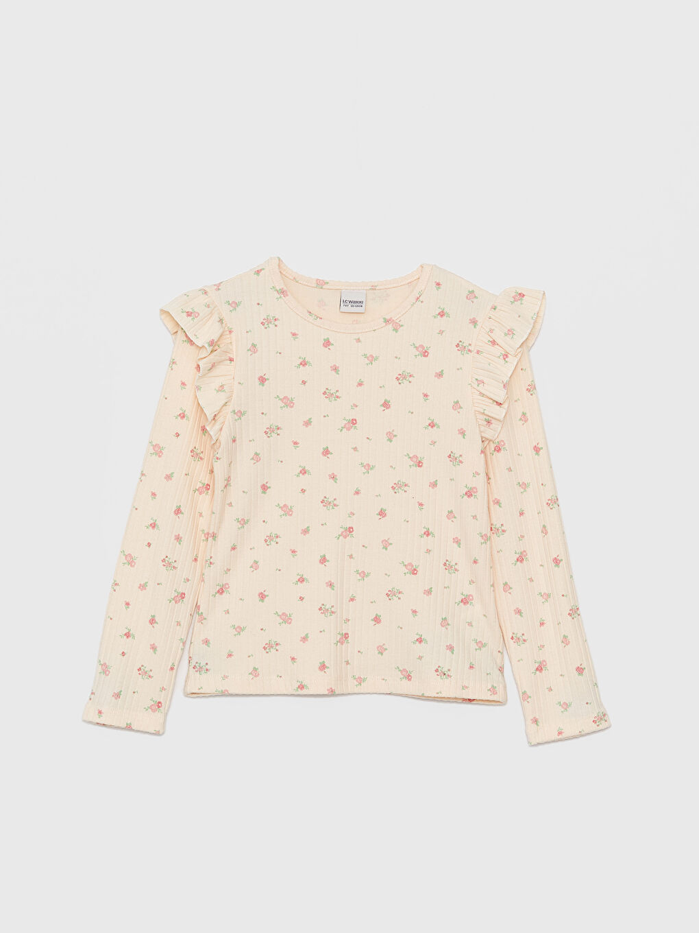 Crew Collar Patterned Long-Sleeved Girls' T-Shirt
