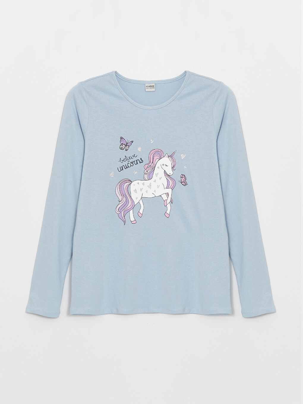 Crew Neck Printed Long Sleeve Girls' T-Shirt