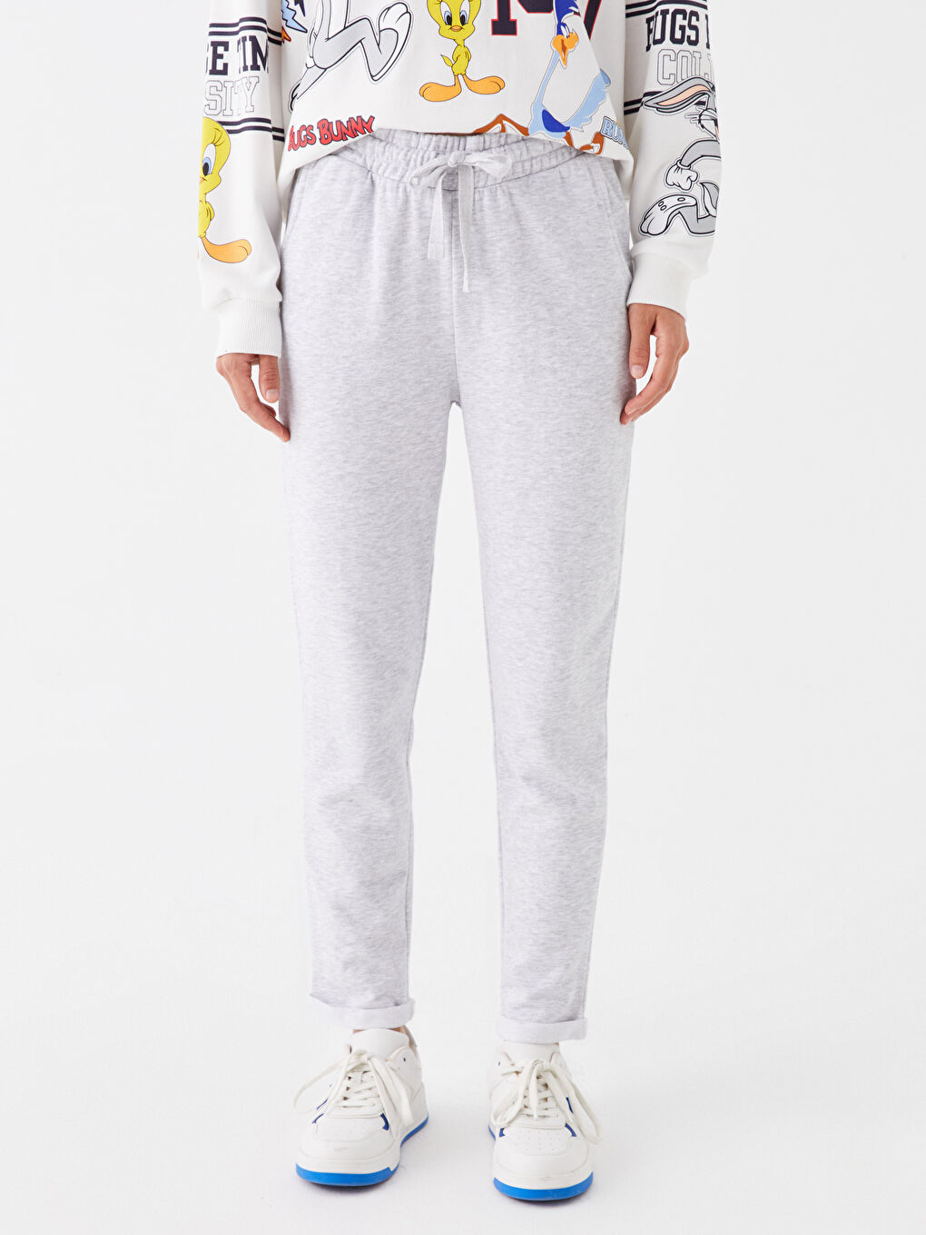 Women's Elasticated Waist Plain Sweatpants-1