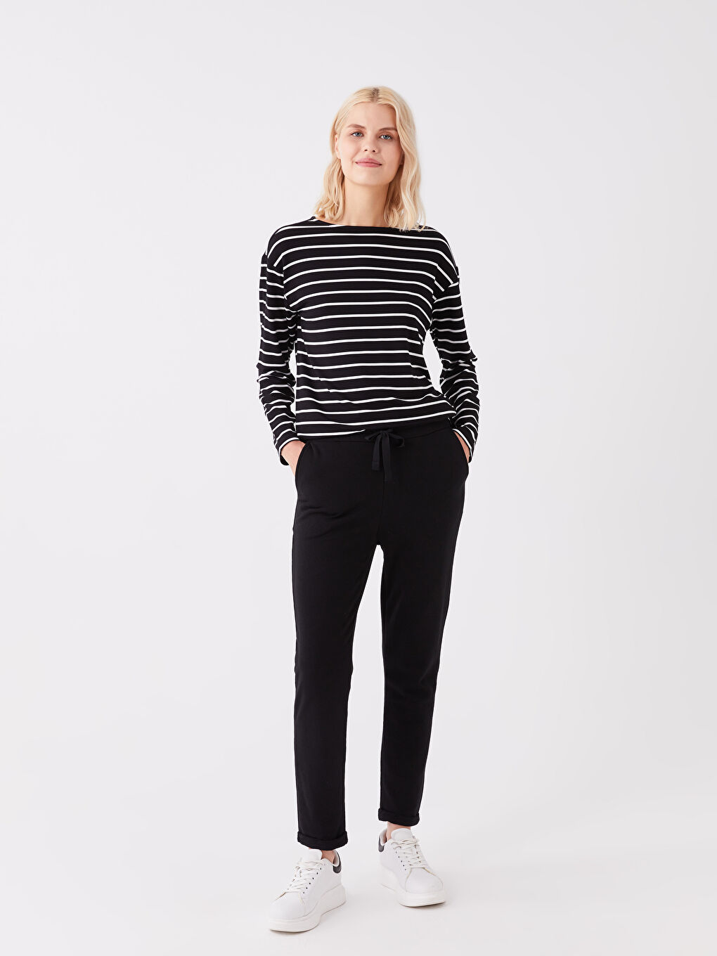 Women's Elasticated Waist Plain Sweatpants -W37100Z8-RQN