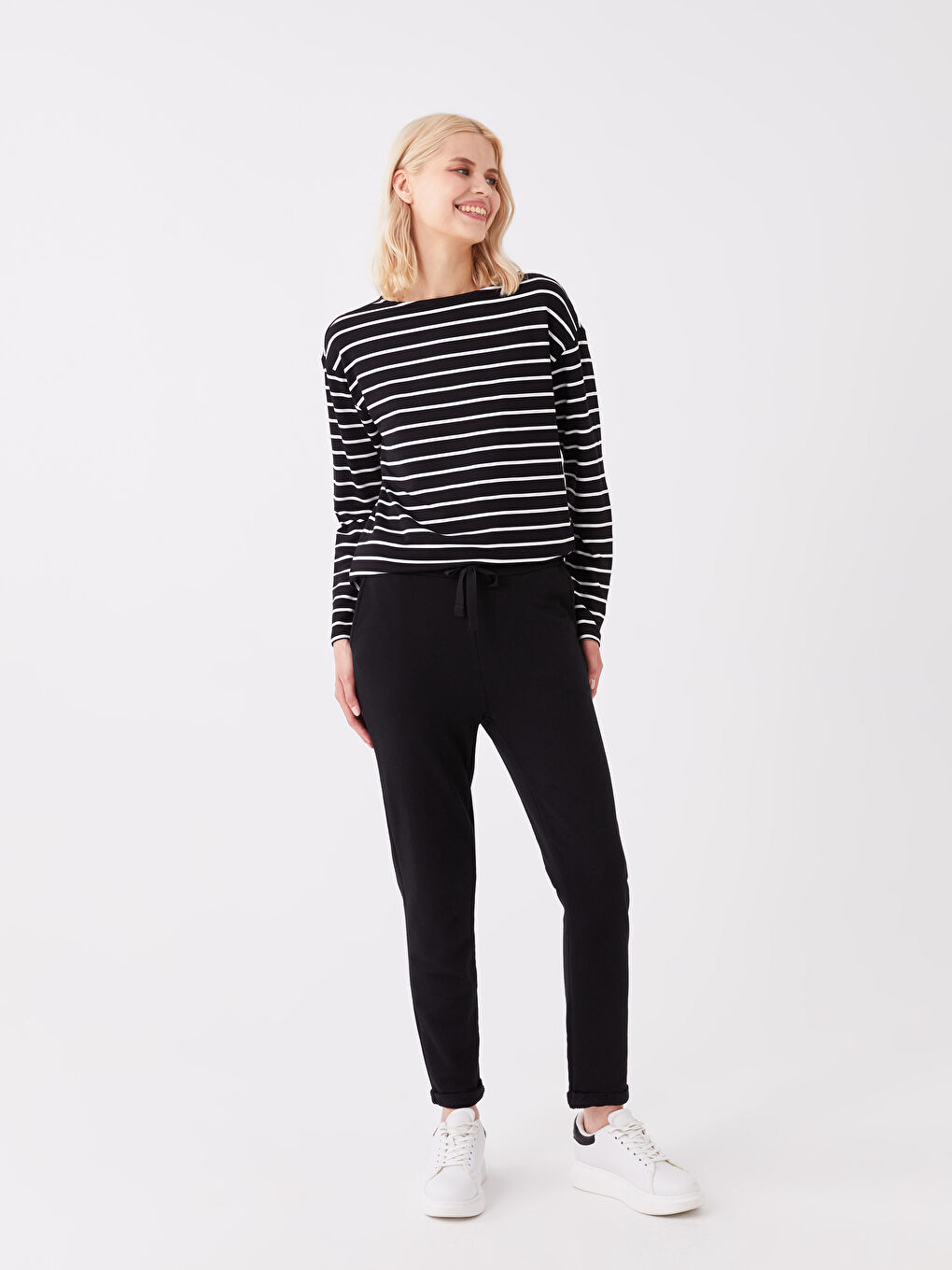 Women's Elasticated Waist Plain Sweatpants -W37100Z8-RQN