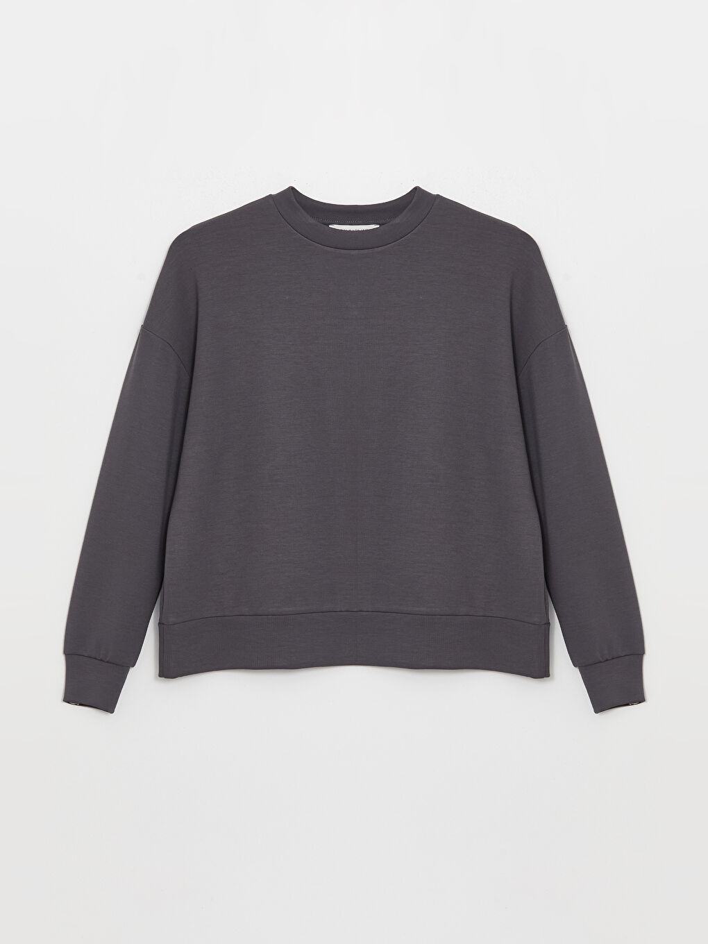 Gri Bisiklet Yaka Düz Uzun Kollu Kadın Sweatshirt-5