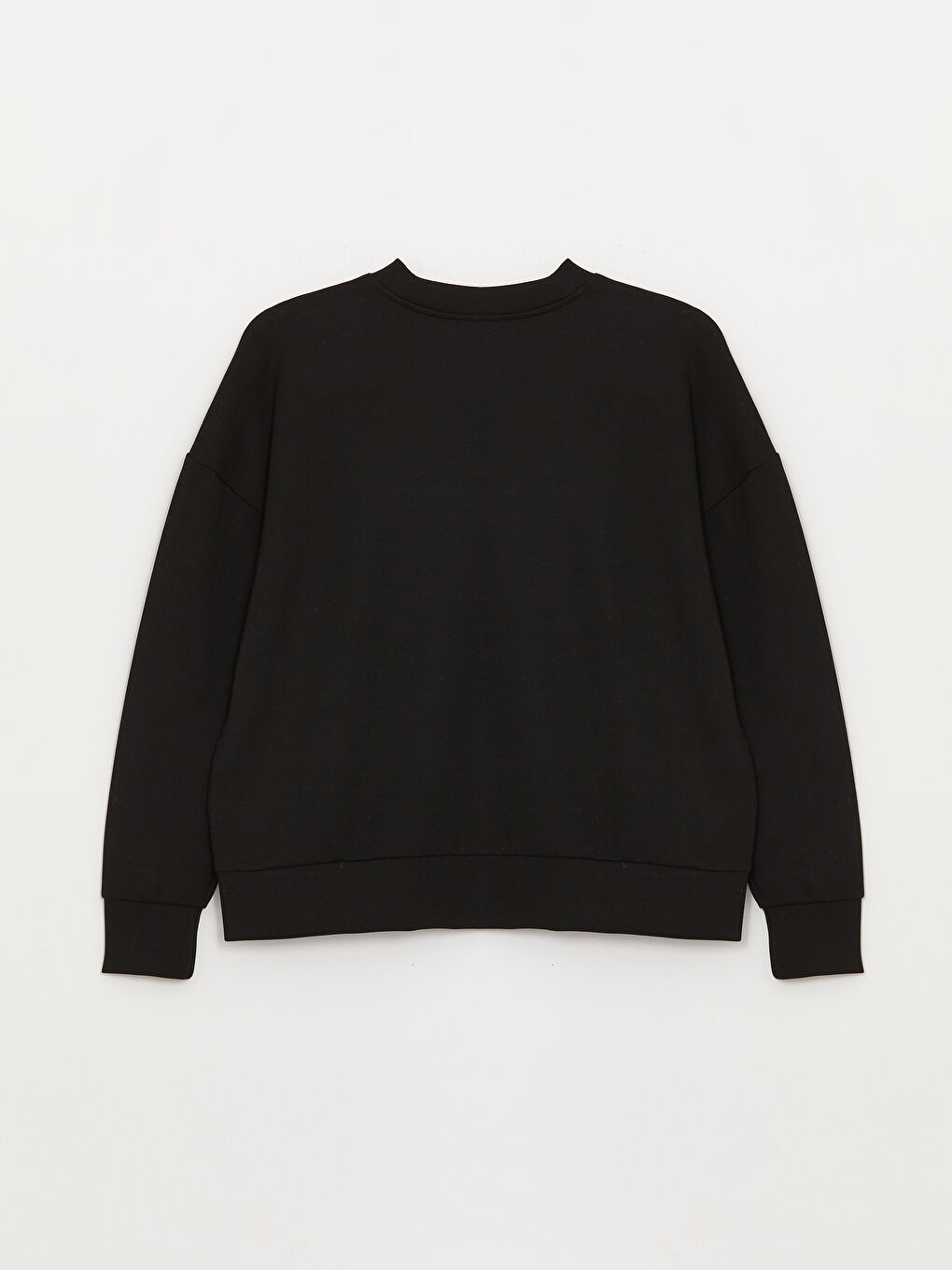 Siyah Bisiklet Yaka Düz Uzun Kollu Kadın Sweatshirt-6