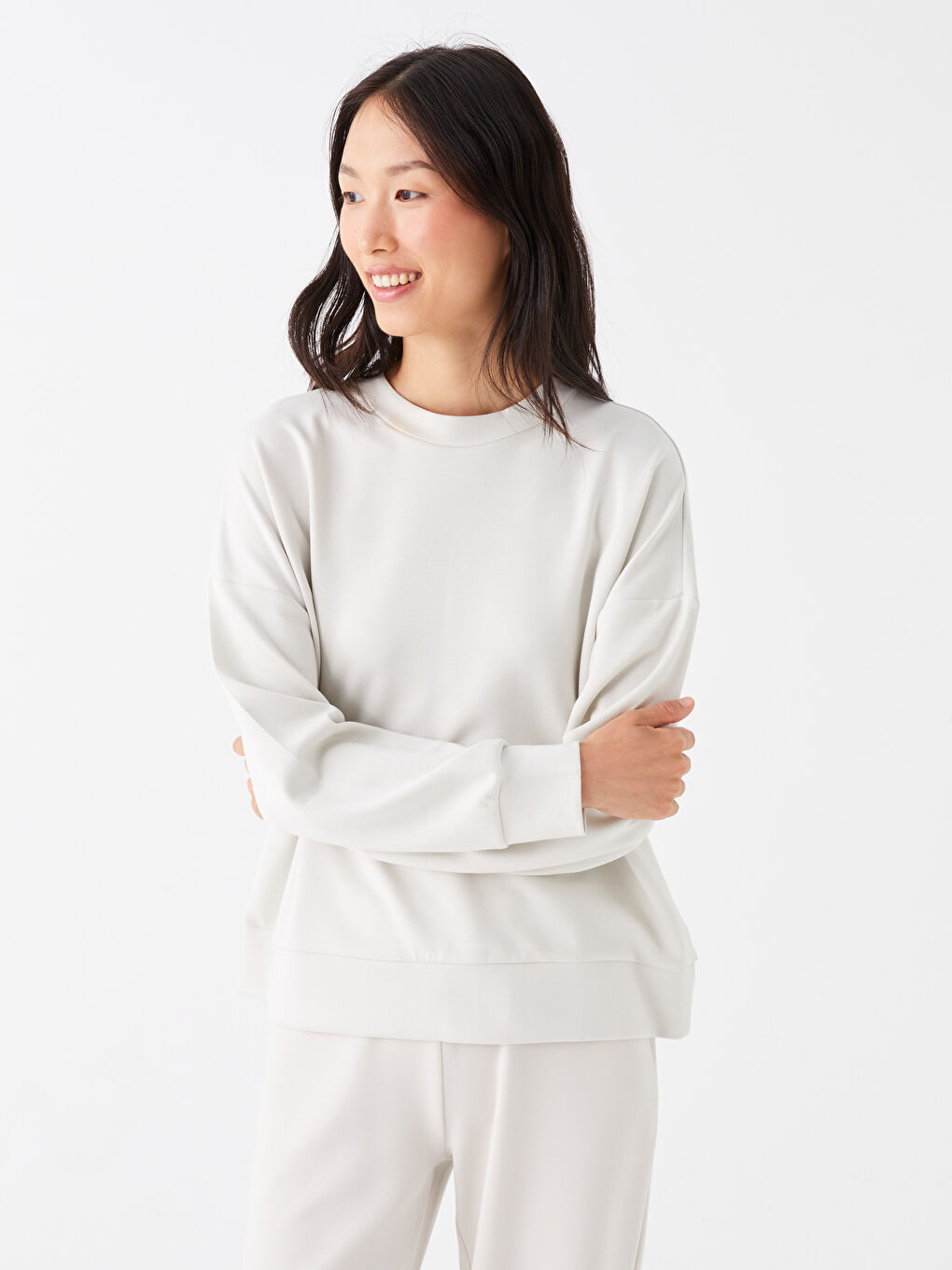 Crew Neck Plain Long Sleeve Women's Sweatshirt-2