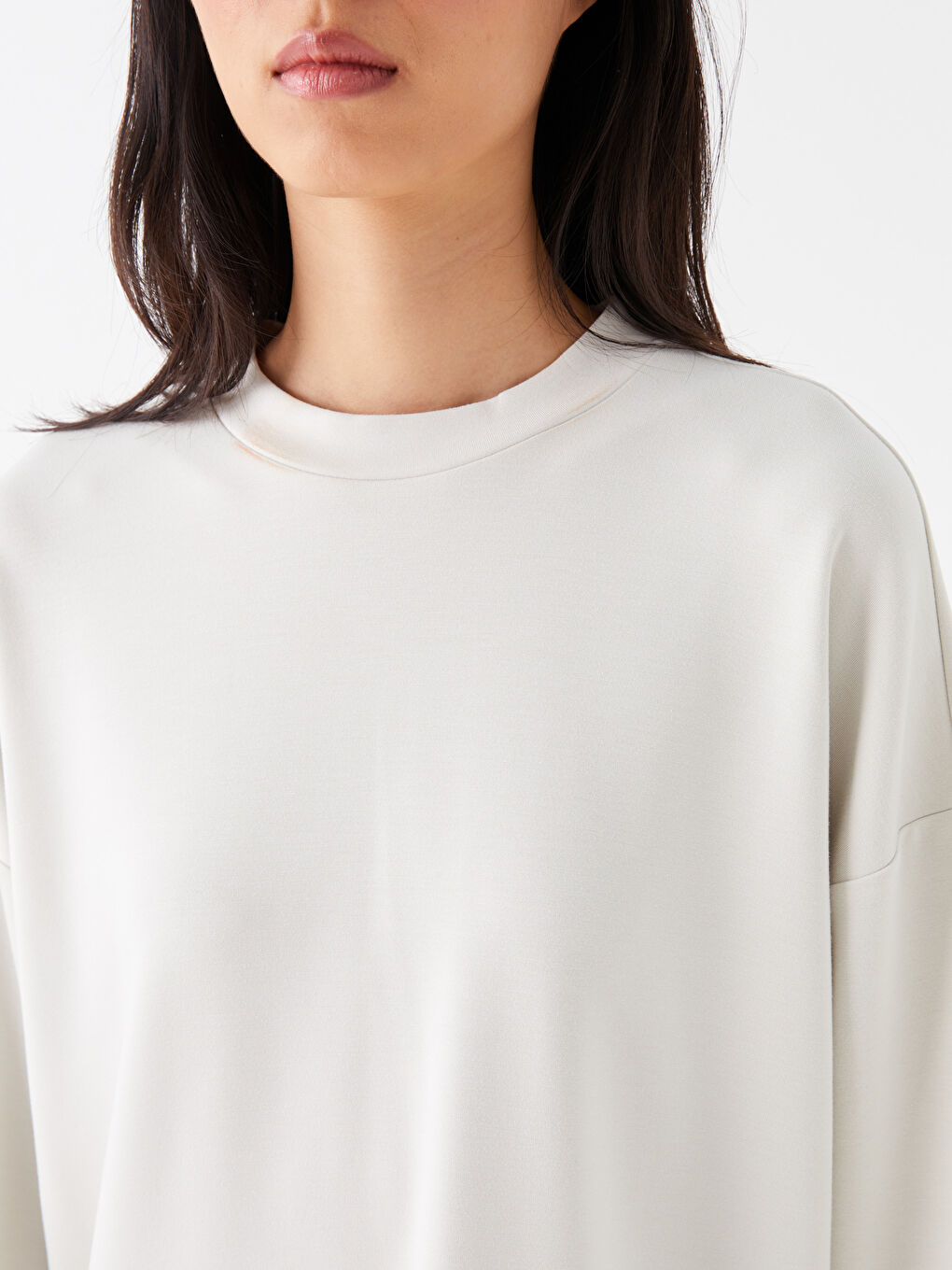 Crew Neck Plain Long Sleeve Women's Sweatshirt-3