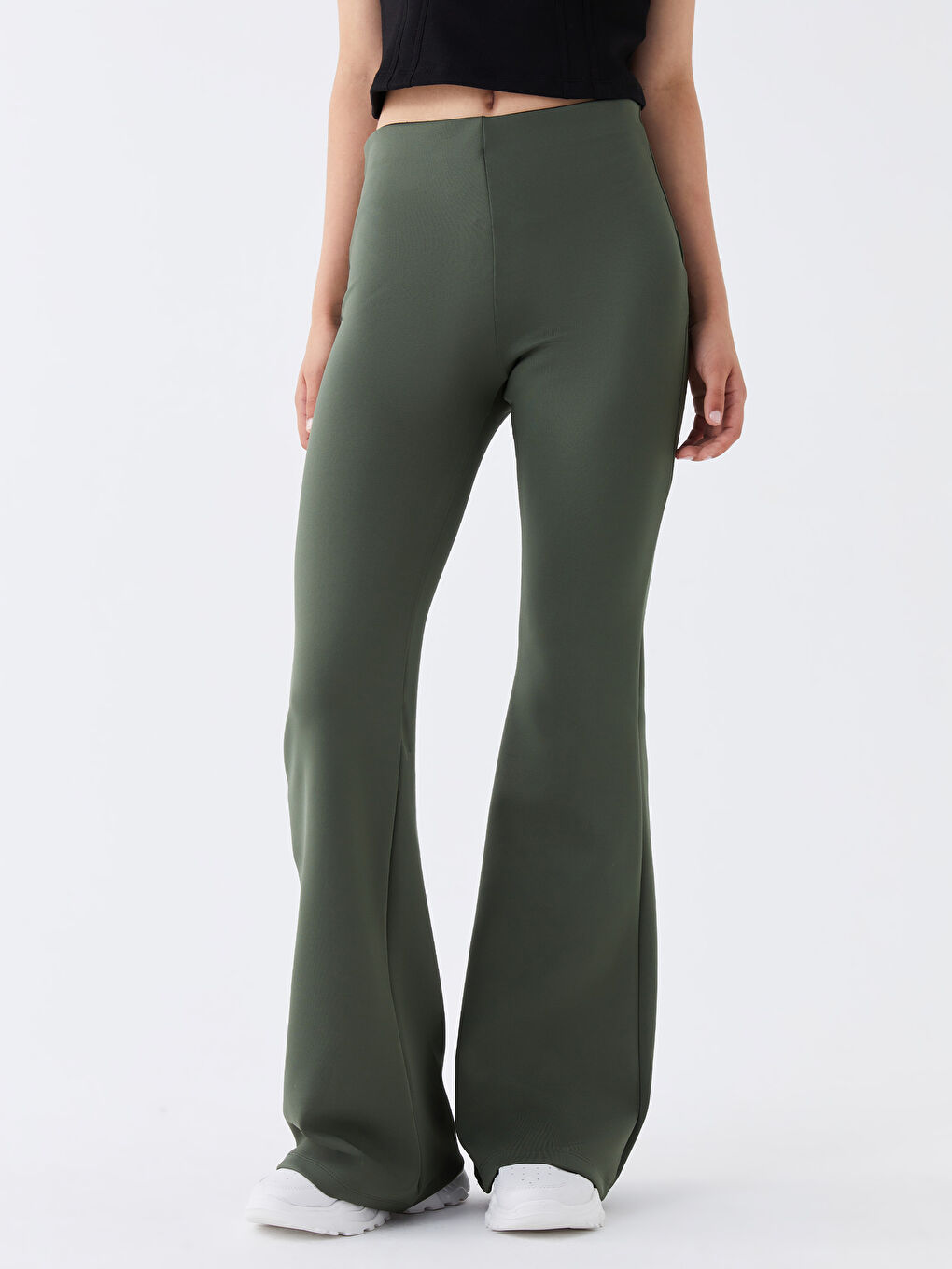 Yeşil Beli Lastikli İspanyol Paça Kadın Tayt Pantolon-3