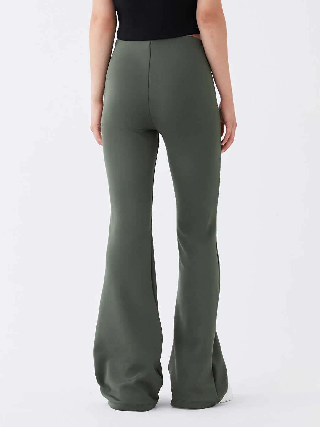 Yeşil Beli Lastikli İspanyol Paça Kadın Tayt Pantolon-4