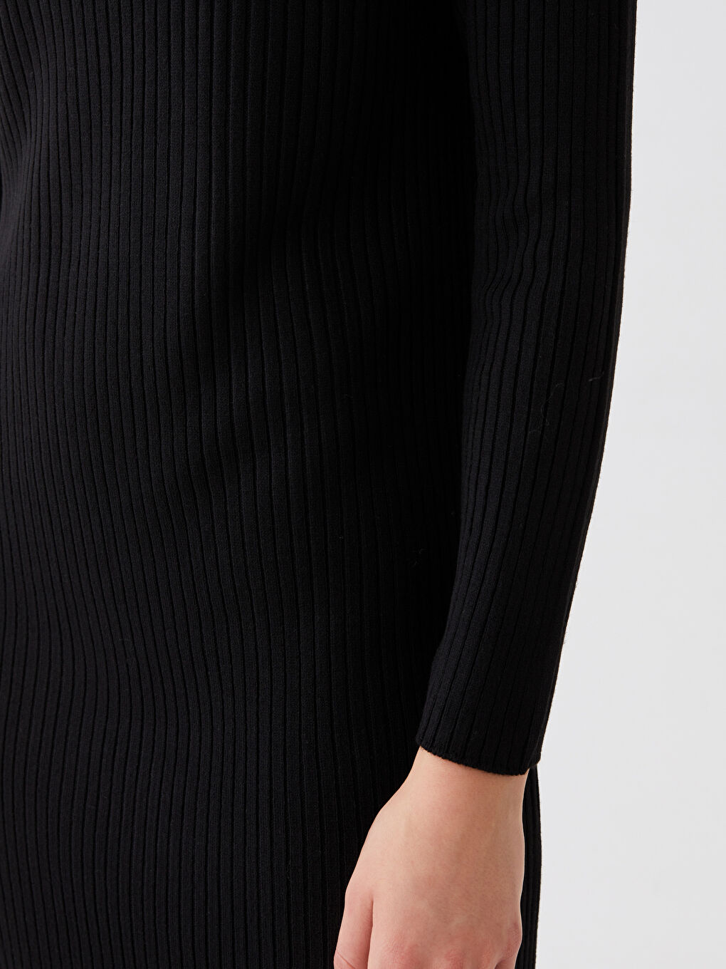 Siyah Balıkçı Yaka Düz Uzun Kollu Kadın Triko Elbise-3