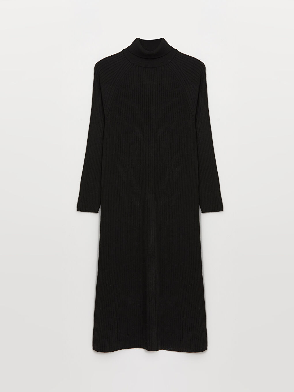 Siyah Balıkçı Yaka Düz Uzun Kollu Kadın Triko Elbise-5